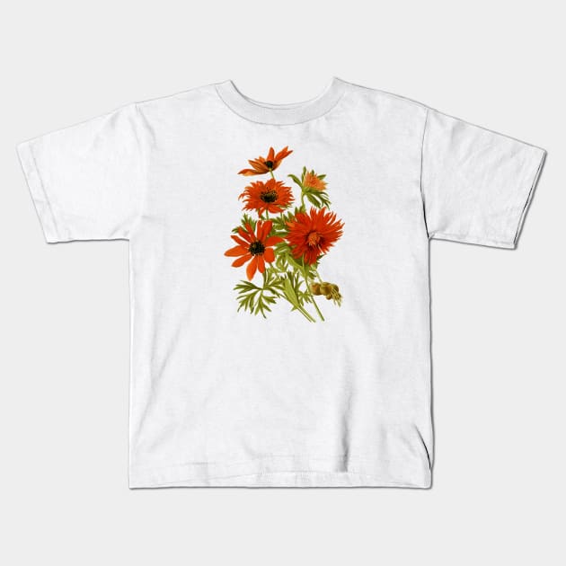 Red Flowers Kids T-Shirt by Biophilia